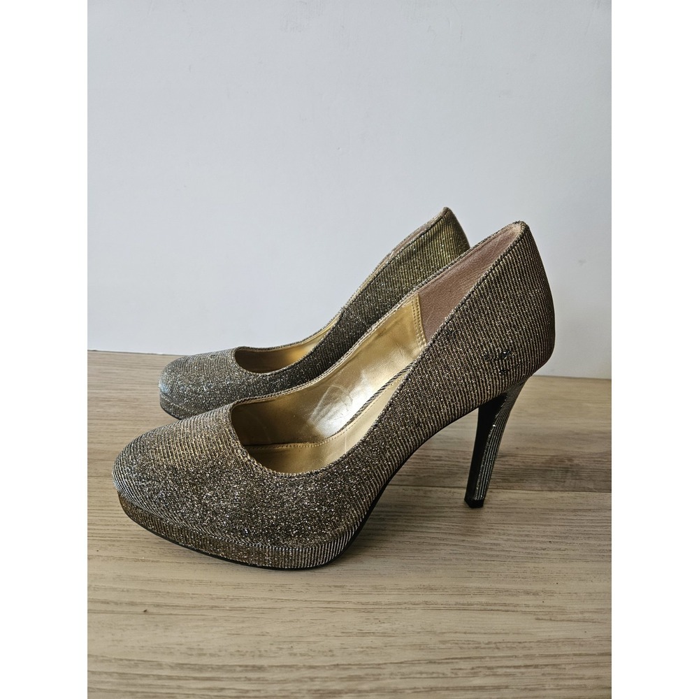 Gold Glitter Platform Pumps Shimmer Stiletto Evening Party Glam Womens Size 8